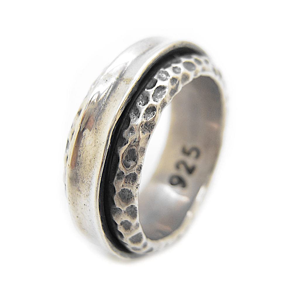 Amazon.co.jp: [青い目] 銀 スピン シルバー リング スピナー 回転