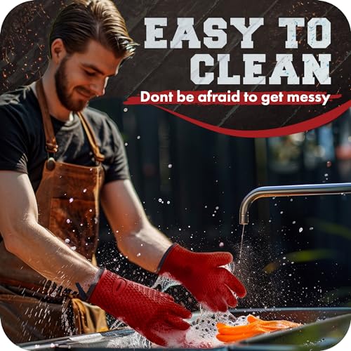 Image of KITCHEN PERFECTION XL Silicone Smoker BBQ Gloves -Heat Resistant Oven Mitts | Waterproof, 5-Finger Design For A Better Grip, for Pitmasters, Meat Smoking, Grilling, Cooking, Frying Turkey | Grill Gift