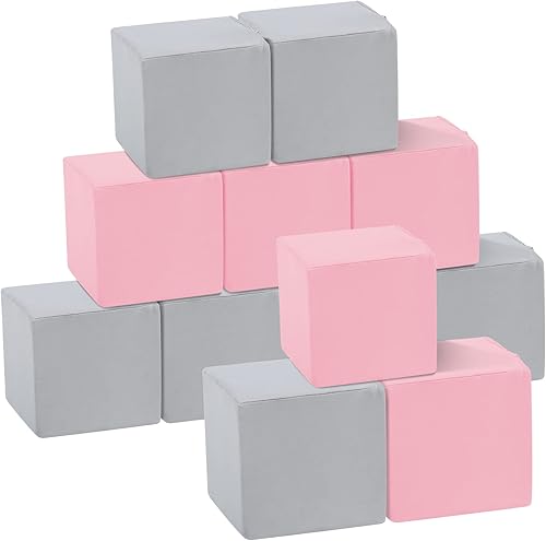TRENDBOX Cubitos de espuma para niños pequeños, 12 bloques de espuma suave de 5.5 pulgadas con funda lavable desmontable, bloques apilables suaves