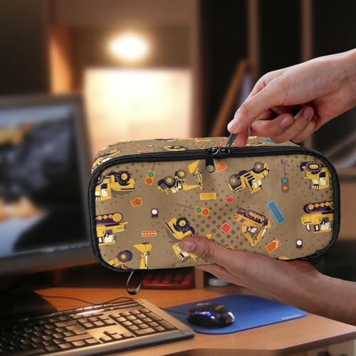 Image of Kids Pencil Case for Boys 6-8 Excavator Print Pencil Pouch Large Capacity Portable Pen Bag with Handle Strap for Back to School