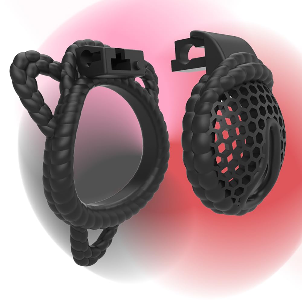 klein Chastity Cage Sex Spielzeug für Männer, Atmungsaktiver Waben Peniskäfig Set mit 3 Penisringe und 10-Meter-Seil, SM Fetisch Sklaven Bondage Keuschheitsgürtel, Paare Extrem Sex Toys （Rosa）