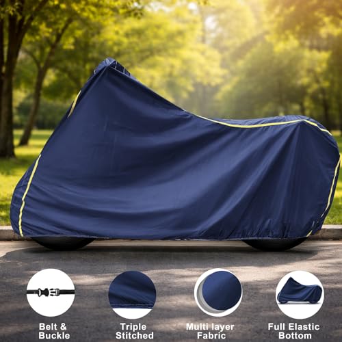 Image of Auto Hub 100% Waterproof Bike Cover, Dustproof, UV Protection Bike Cover for All Two Wheeler Bike Upto 350cc Size -Waterproof Blue