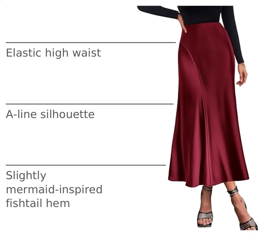 Image of KIRUNDO Women's Satin Maxi Skirt 2026 Summer Fall Trendy High Waisted Wedding Cocktail Party Work Silk A-Line Formal Skirts