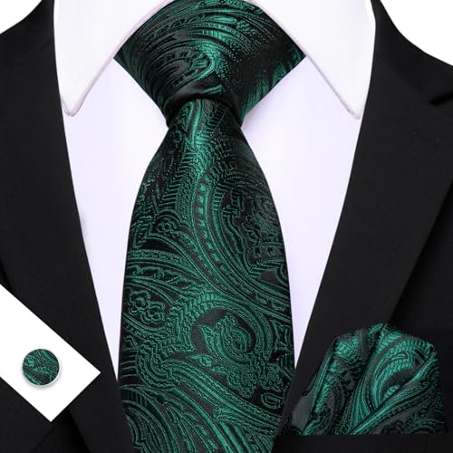 Image of Barry.Wang Men Tie Set Paisley Silk Necktie Pocket Square Cufflinks Formal Wedding Business Party