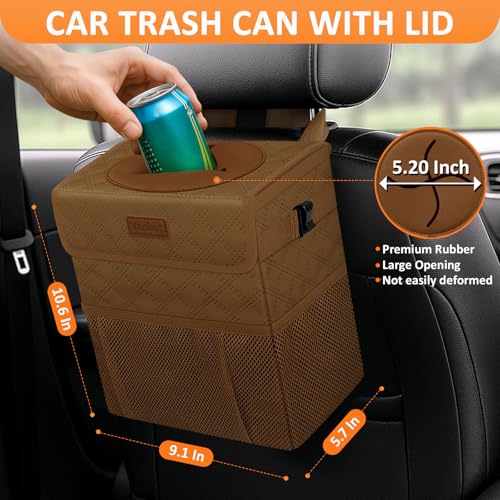 Image of Vankor Car Trash Can for Car Cute, Car Trash Bag Bin Hanging Waterproof Automotive Car Garbage Cans Leak Proof Vehicle Trash Can Diamond Pattern-Brown