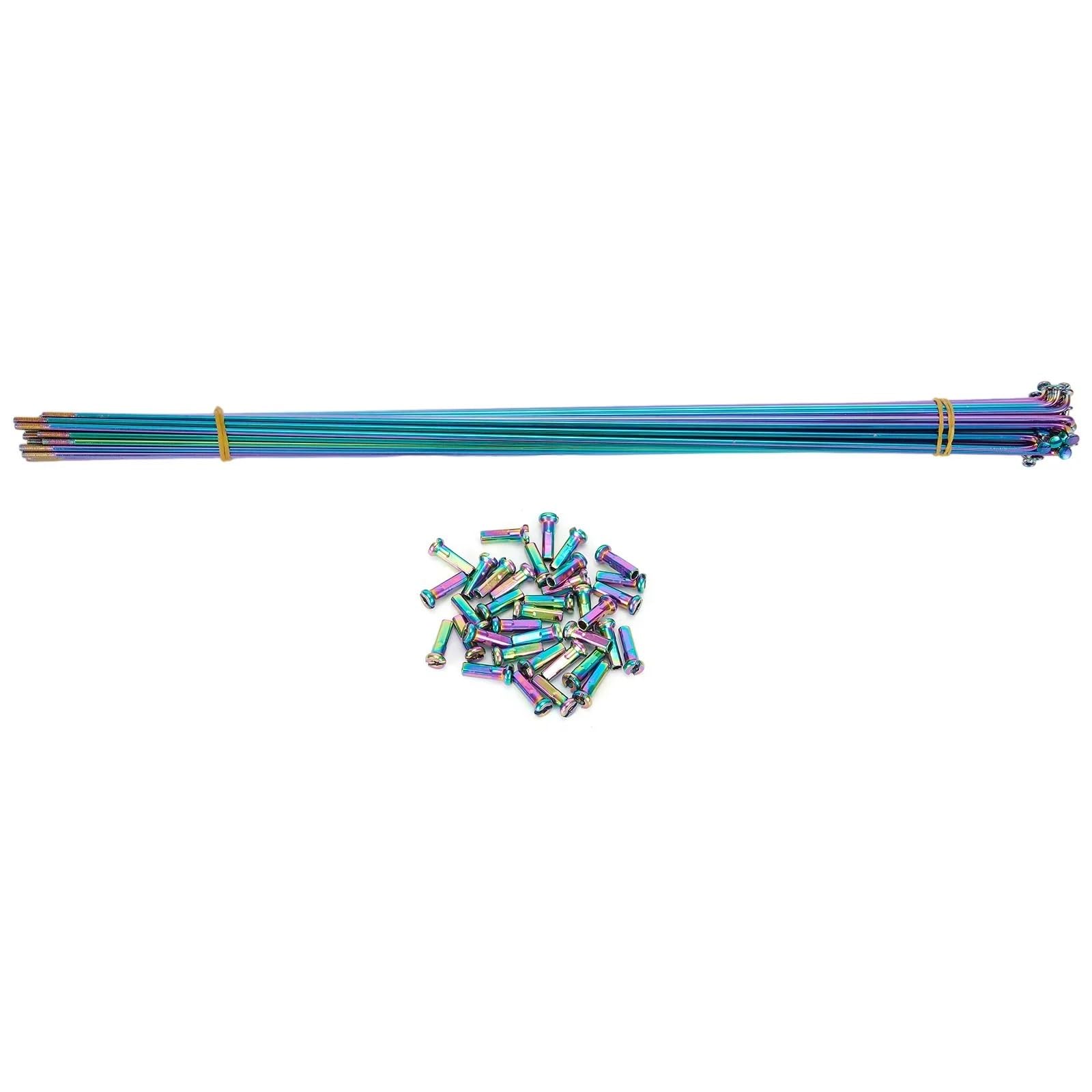 36pcs Raggi Della Bici Con Nippli Bici Da Strada In Lega di Alluminio 14 Calibro Arcobaleno Raggio Ricambio Fit Per Accessori Della Bicicletta