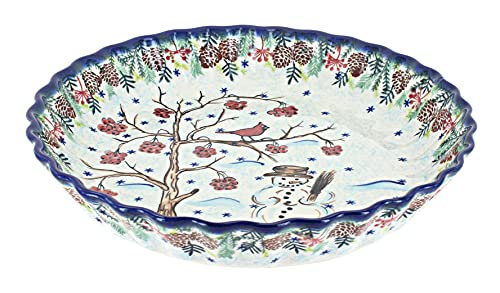 Blue Rose Polish Pottery - Blue Little Snowman Pie Plate - 10" Diameter - Unique, Dishwasher Safe, & Durable Bakeware