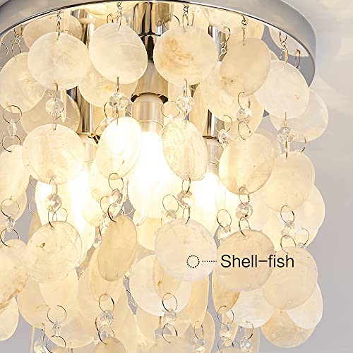 Tlmotain Flush Mount Ceiling Light Fixture,Beach Leisure Style Shell Chandelier Kitchen Bedroom Living Room Ceiling Light Fixture With 3-Lights 11.8" Dia #TOP2