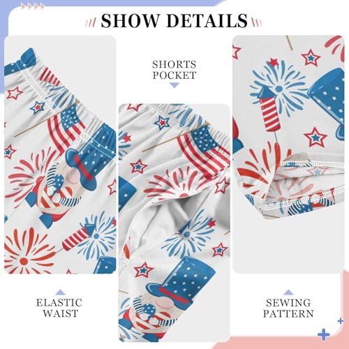 July 4th Independence Day Gnome Fireworks Boys Long Pants Soft Trousers Elastic Waist Kids Lounge Bottoms with Pockets S-XL4