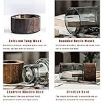 Artistic Wood Glass Vase, 10" H, Wooden Base Cylindrical Flower Vase, Classic Boho Rustic Style for Fireplace Bedroom Kitchen Living Room Centerpieces Office Desk - Image 3