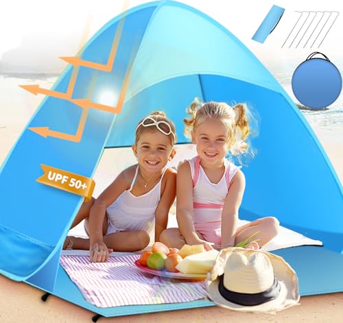 TUSVMGE Tenda da Spiaggia Pop-up Tenda Portatile Adatto per 2-3 Persone Protezione Solare UPF 50+ Tendalino da Spiaggia con Finestre Traspiranti Include Borsa Portatile 165x145x120cm