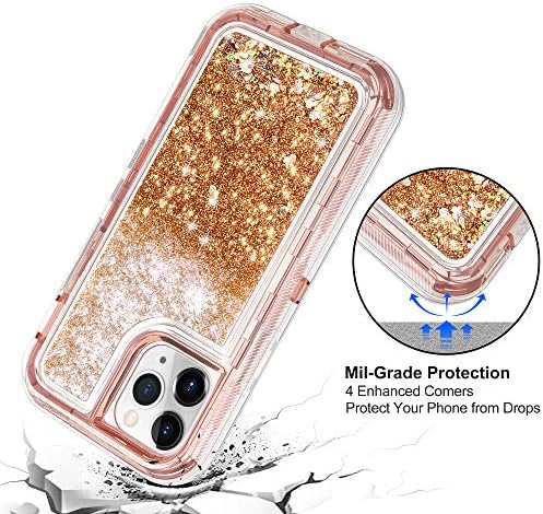 Coolden Compatible with iPhone 12 Pro Max Case Glitter Heavy Duty Shockproof Case Floating Bling Sparkle Quicksand Liquid Protective Phone Case Cover Compatible with iPhone 12 Pro Max (Rose Gold)