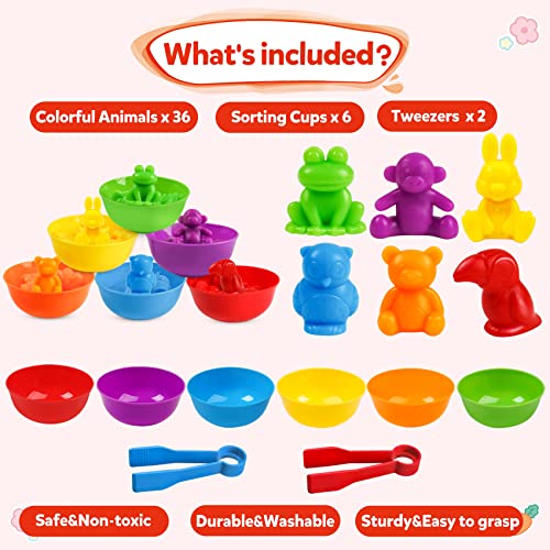 RAEQKS Counting Sorting Toys Matching Stacking Toys With Bowls Preschool Learning Activities For Math Montessori Fine Motor Skills Sensory Animals Toy Sets Gift for Toddlers Kids Boy Girl Aged 3+ Year - Image 5
