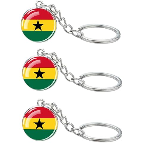LLBFHH 3 Pcs Ghana Flag Key Chain,Cool Keychain for Car Keys, Stainless Steel Keyrings & Keychains,Used for Home Decoration, Jewelry Hanging Decorations. Cover