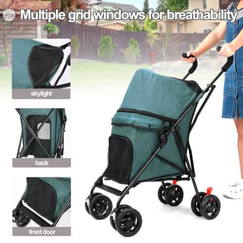 Dog Strollers for Medium Dogs, Folding Puppy Stroller for Small Dogs up to 33 lbs, 4 Wheels with Cup Holder Dog Carts with 360 Rotating Front Wheels for Outdoor Walking (Dark Green) Dog Strollers for Medium Dogs, Folding Puppy Stroller for Small Dogs up to 33 lbs, 4 Wheels with Cup Holder Dog Carts with 360 Rotating Front Wheels for Outdoor Walking (Dark Green)
