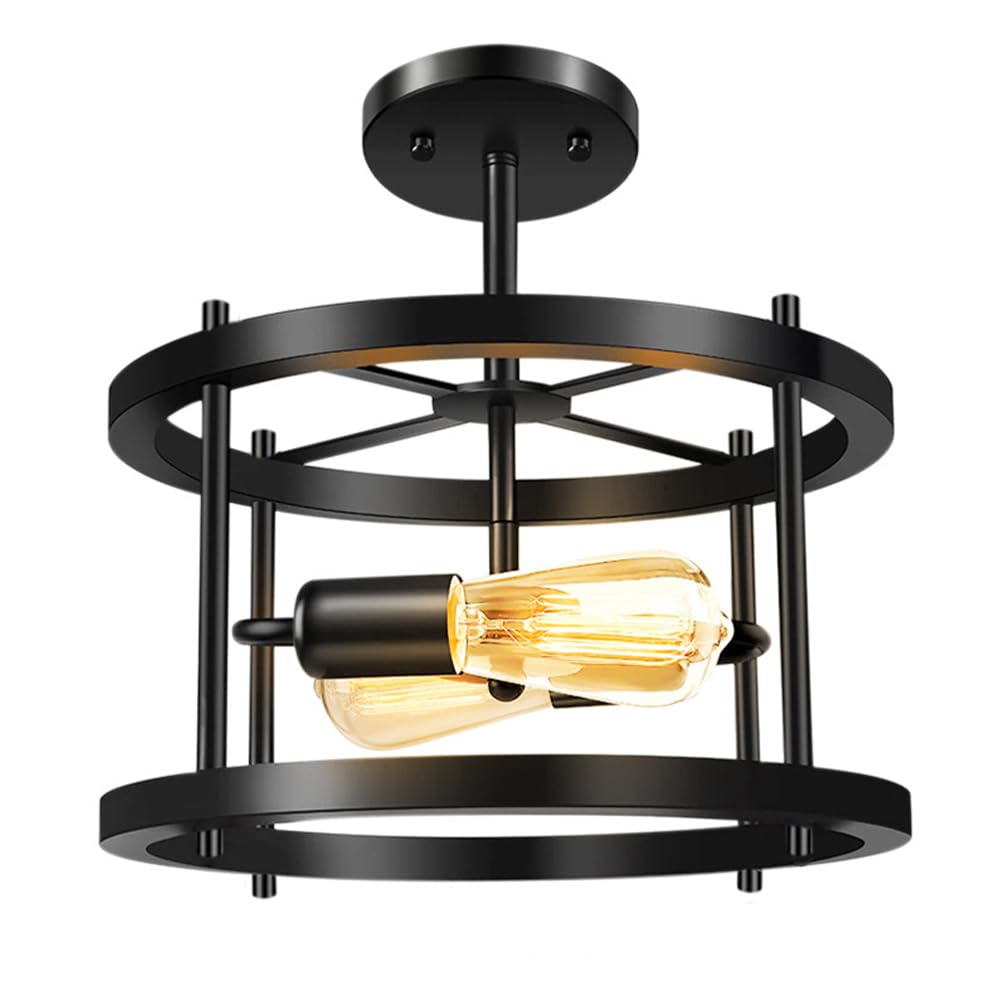 Jadssox Przemysłowa lampa sufitowa Czarna, częściowo podtynkowa lampa sufitowa Retro blisko lamp sufitowych Żyrandol wiejski E27 Loftowe lampy wiszące do kuchni Jadalnia Sypialnia