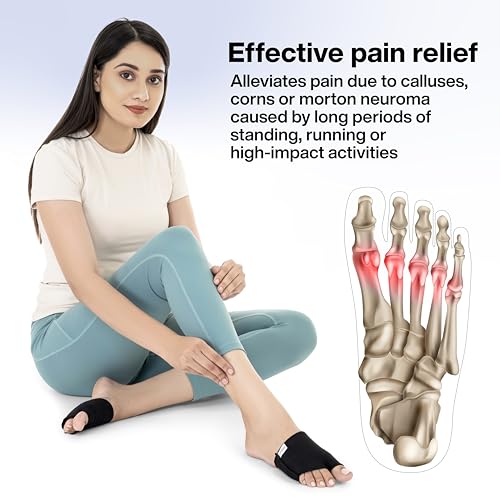 Image of FOVERA Metatarsal Gel Sleeves for Ball of Foot Pain Relief - Soft Cotton Support Pads for Metatarsalgia & Forefoot Pressure - for Men & Women (Size S, 1 Pair)