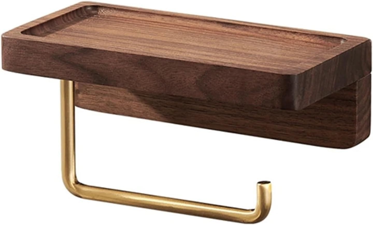 Portarotolo di carta igienica a parete Portarotolo singolo in legno di ottone con vassoio Accessori da cucina Accessori da bagno(Walnut color,28cm)