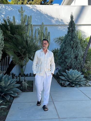 Mojito Men’s Plus Size 100% Linen Guayabera Shirt – Two Pockets, Embroidered Detail3