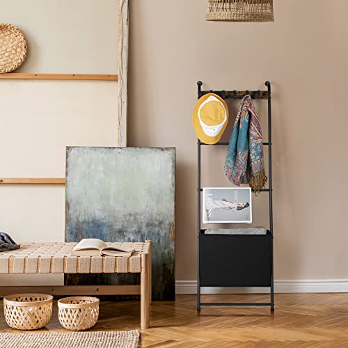 Metal Blanket Ladder Towel Rack Bathroom Towel Holder Wall Leaning Blanket Ladder With Storage Bin Decorative Ladder Rack For Pool Drying Bar For Towels Quilt Storage Organizer With Hooks, Black #TOP5