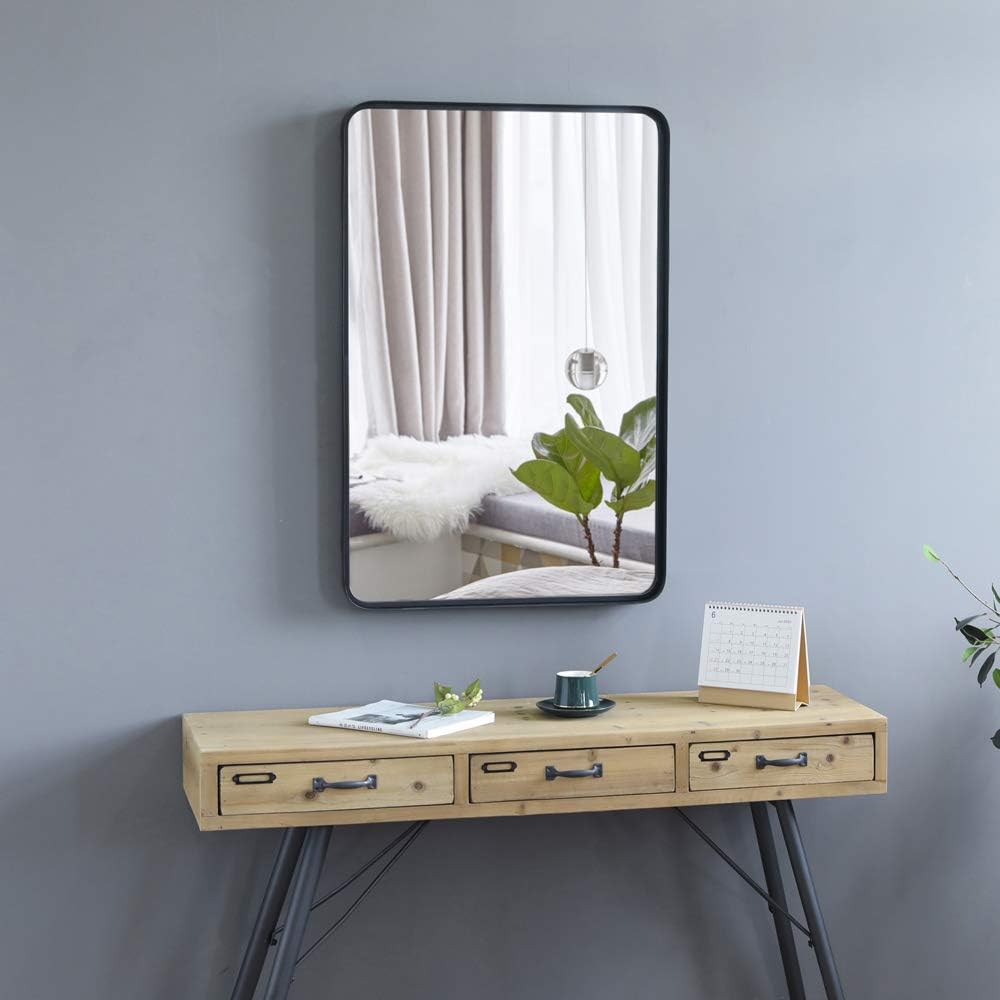 VINGLI Rectangular Wall Mirror, Bathroom Mirror with Metal Frame, Decorative Mirror for Living Room, Bedroom, Entryway, Hanging Horizontally and Vertically, 30''×20'', Black …
