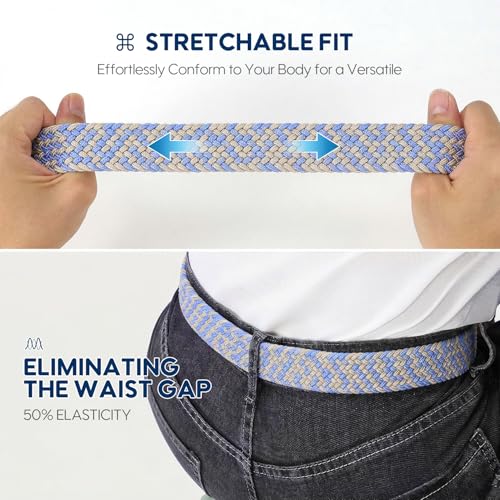 Image of SUOSDEY Men Stretch Braided Belt, Elastic Belt for Jeans Pants Casual Golf Belt 1 3 /8 inch