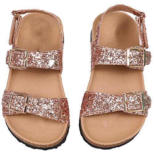 kids double strap cork glittery flat sandals (mars-1A)2