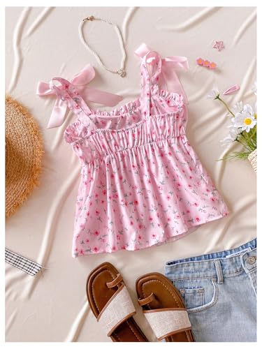 SHENHE Girl's Cute Floral Camisole Bow Top Flowy Peplum Babydoll Tank Boho Vacation Cami2