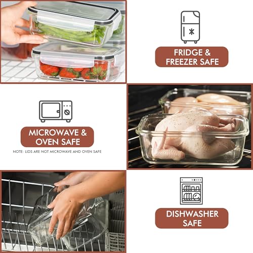 Image of Razab 16 Pc (Set of 8) 30 Oz Glass Meal Prep Containers with Lids, Airtight Large Glass Food Storage Containers, Reusable Leak Proof BPA Free, Freezer to Oven and Dishwasher Safe