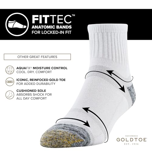 GOLDTOE Men's FIT TEC Cushion Quarter Socks, 6-Pairs2