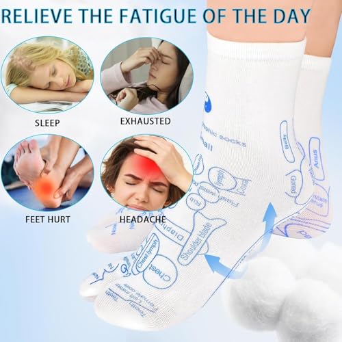 Image of UCRAVO Reflexology Socks for Women with Trigger Point Massage Tool - Acupressure Foot Chart for Sole & Instep - Foot Pain Relief, Plantar Fasciitis, Stress & Circulation Aid - 1 Pair-Multicolor