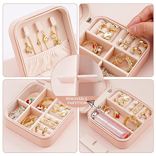 Image of Neveika Portable Travel Mini Jewelry Box Leather Jewellery Ring Organizer Case Storage Gift Box Girls Women (4pcs pink).