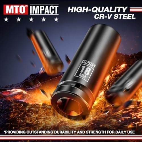 Image of MTO 1 /2 inch Drive 18mm Deep Impact Socket, 6-Point Metric Socket for Automotive Maintaince, CR-V Steel Meets ANSI Standards