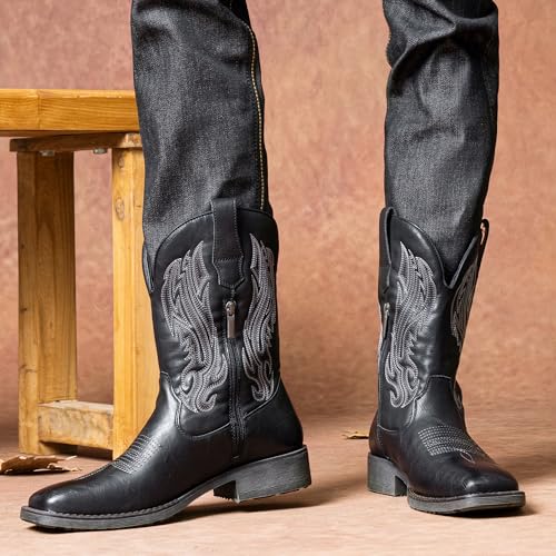 Image of Jousen Cowboy Boots for Men Embroidery Men's Western Boots Retro Square Toe Mens Boot Botas Vaqueras Para Hombre
