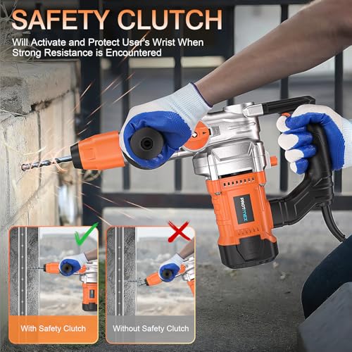 Protmex Hammer Drill - 1500W SDS Plus Heavy Duty Rotary Hammer Drills | 3 in 1 Function (Drill/Hammer/Chisel) 1-1/4" Concrete Drills with 5pcs Bits for Brick Walls, Concrete, Construction 5 Protmex Hammer Drill - 1500W SDS Plus Heavy Duty Rotary Hammer Drills | 3 in 1 Function (Drill/Hammer/Chisel) 1-1/4" Concrete Drills with 5pcs Bits for Brick Walls, Concrete, Construction - Image 5