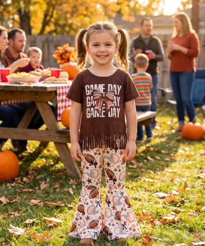 Image of Unique Baby 2 Piece Girls Bell Bottom Leggings Outfit with Short Sleeved Shirt Kid and Toddler Clothes Set