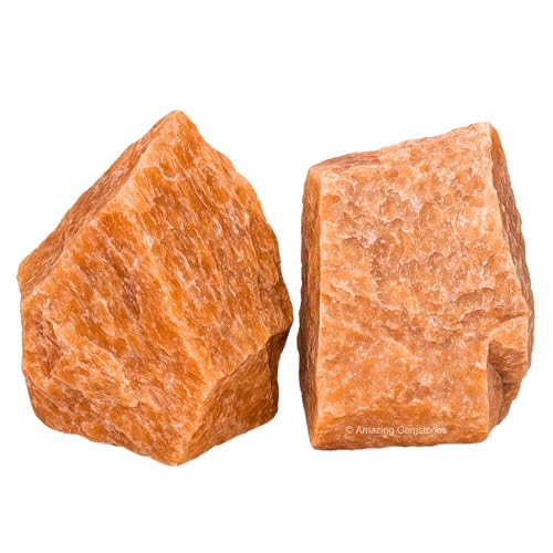 Image of Amazing Gemstone 2 Pieces Peach Moonstone Raw Crystals and Healing Stones, Natural Rocks for Tumbling and DIY Raw Stones and Crystals