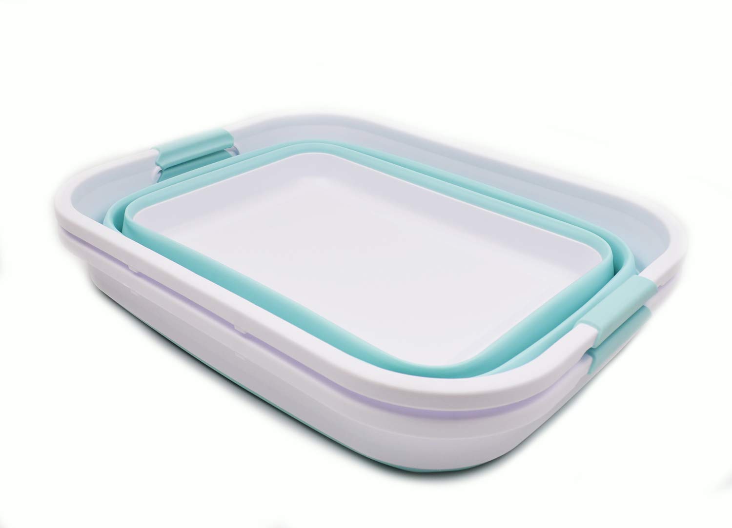 SAMMART Cesta plegable de plástico para la colada – Contenedor de almacenamiento plegable – Bañera portátil – Cesta de ahorro de espacio (blanco / verde lago, 2)
