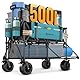 FUNDANGO Doppeldecker Bollerwagen faltbar 500L mit Heckklappe, 150KG*2 Belastbar XXL bollerwagen mit 10*18cm Reifen & Lange Seitentasche/Staubschutz & Bremsen für Camping Transport Einkaufen Outdoor