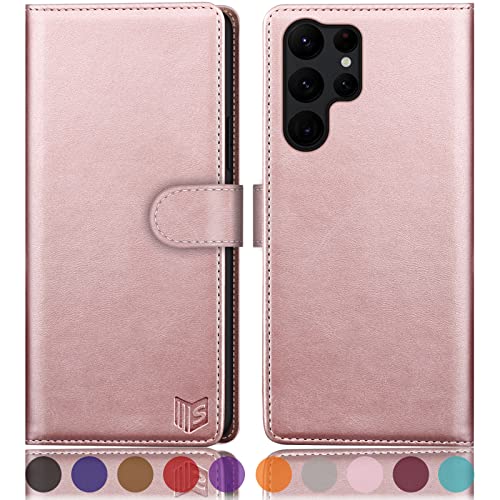 Coque Samsung S23 Ultra en cuir PU or rose avec fentes pour cartes