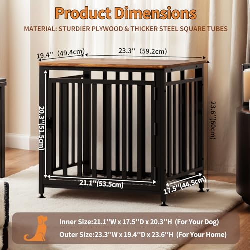 Dog Crate Furniture for Small Dogs, Dog Kennel Indoor, Anti-Chew Anti-Escape with Bed Crate Pad End Side Table Wooden Dog Crate,Steel-Tube Dog Cage, Rustic Brown - Image 3