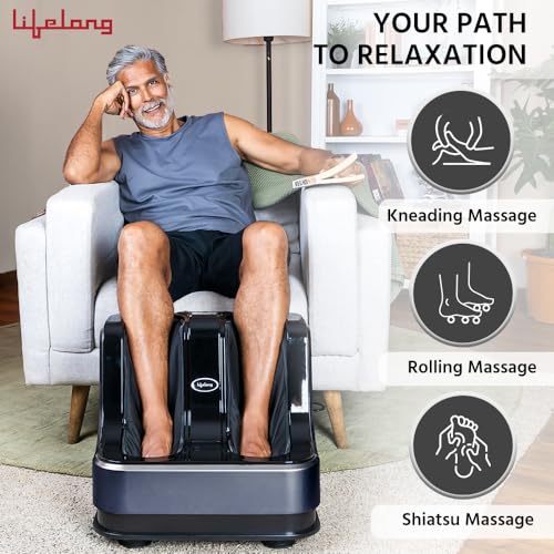 Image of Lifelong Calf, Foot and Leg Massager Machine for Home - Pain Relief Massage for Legs - Heat + 4 Vibration Motors - Rolling, Kneading, and Shiatsu - Improve Blood Circulation, 80W (Blue,LLM945)