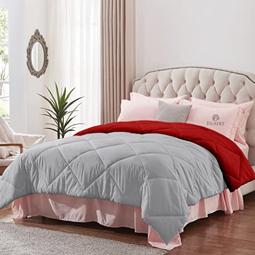 Image of Filbert - Single Bed Comforter for Winter 300 GSM Reversible Microfiber Soft & Cozy Diamond Stitch Quilt (60 inch x 90 inch Inches /152cm x 228cm) - Comforter Single Bed|Silver /Burgundy