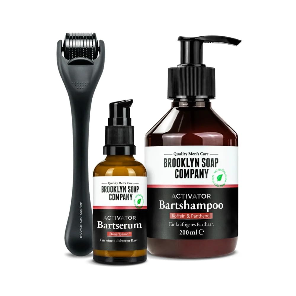 Brooklyn Soap Company Beard Bundle 3-teiliges Set Bartroller Bartshampoo Bartserum Bartwuchs Bartwachstum fördern