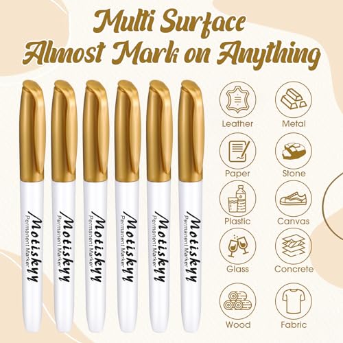 Image of Motiskyy 48 Pcs Metallic Permanent Markers Bulk Metallic Marker Pens Medium Tip Quick Dry Paint Pen for DIY Crafts Artist Illustration Gift Card Making(Gold)