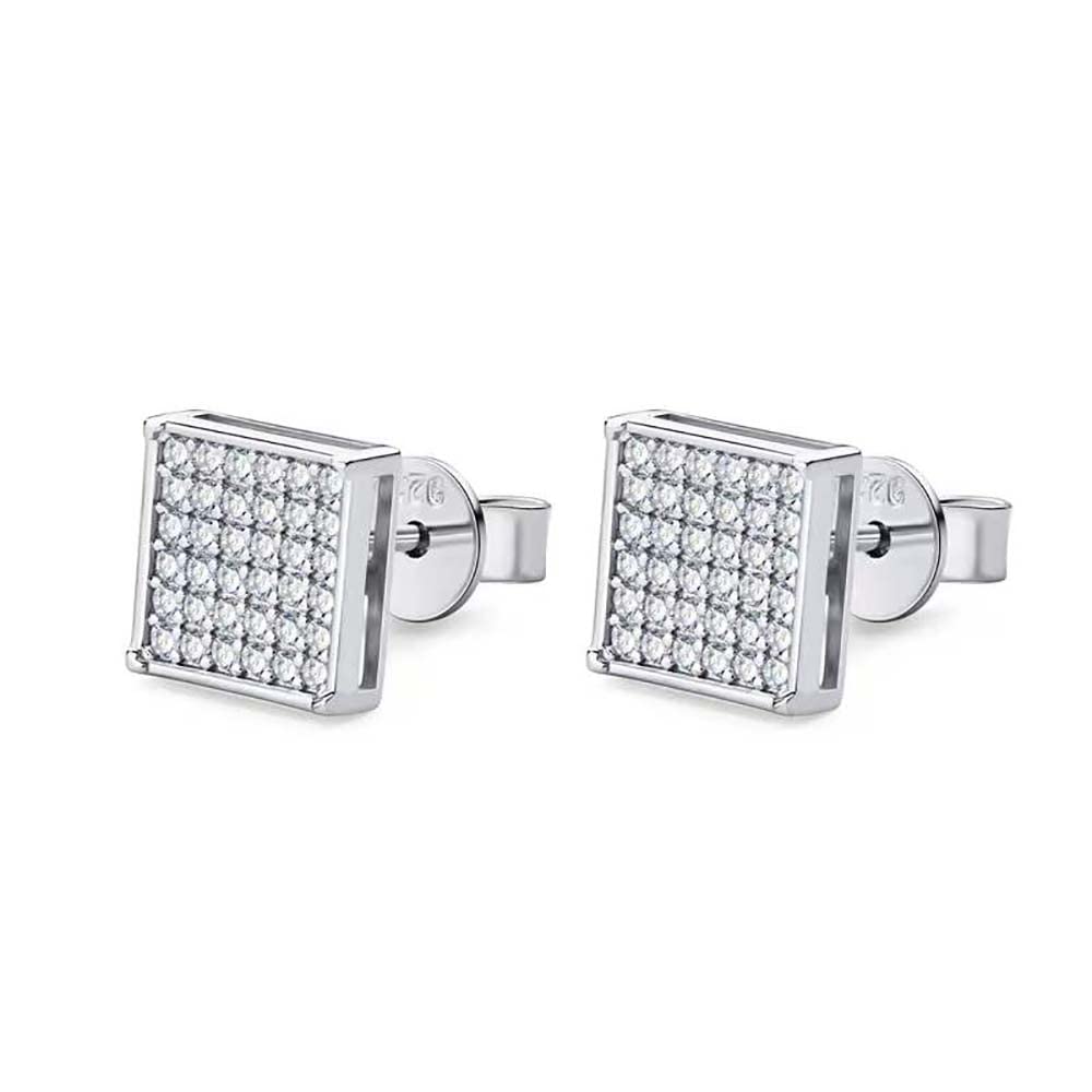 Orecchini a Bottone Quadrati Brillanti Classici in Argento Sterling, Orecchini Completi di moissanite per Uomo Donna, Regali di Gioielli affascinanti