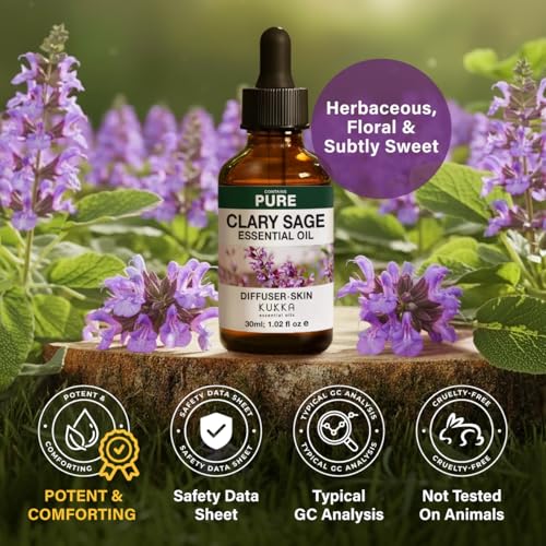 Image of 100% Pure Clary Sage Oil - 1.02 Fl Oz Clary Sage Essential Oil for Hair, Skin, Diffuser, Aromatherapy & DIY Soap Making Scent