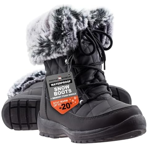 ArcticShield Faux Fur Womens Winter Snow Boots for Women - Dual Style Fur Collor Waterproof Snow Boots for Women with Memory Foam Insoles - Snow Boots with Heat Retain Technology (Black) Cover