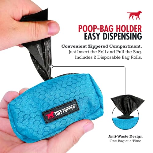 Image of Tuff Pupper Dog Poop Bag Holder | Works with Any Dog Leash | Zippered Waste Bag Dispenser | Waterproof with Rust-Proof Clip | Convenient Lightweight Design | Includes 2 Rolls of Leak-Proof Bags
