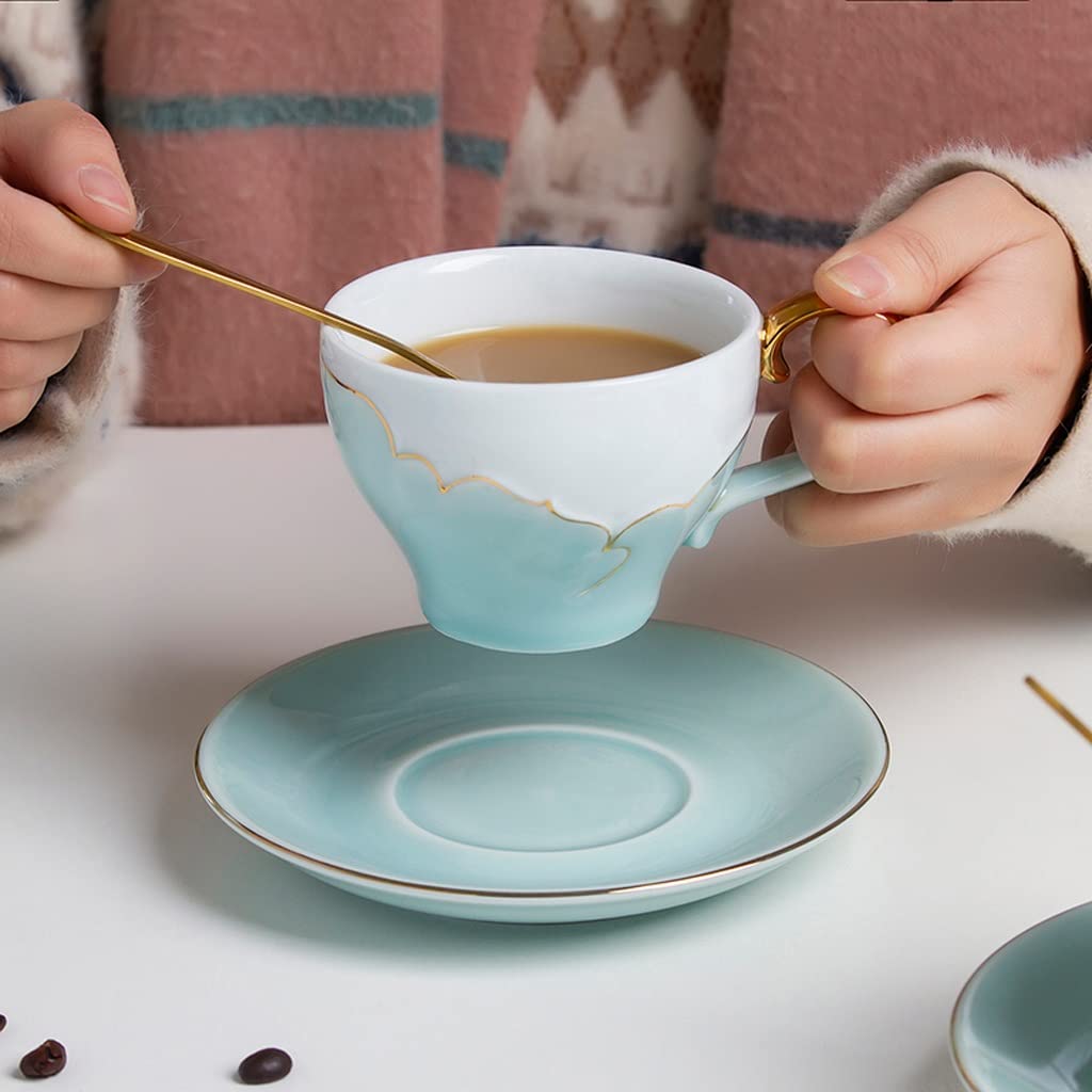 Tazas de Té Tazas Desayuno Taza de café, juego de taza de té y platillo, taza de café de 200 ml/6,7 Oz, taza de té con juego de cuchara y platillo, regalo de tazas de té de leche y café Tazas Tazas de